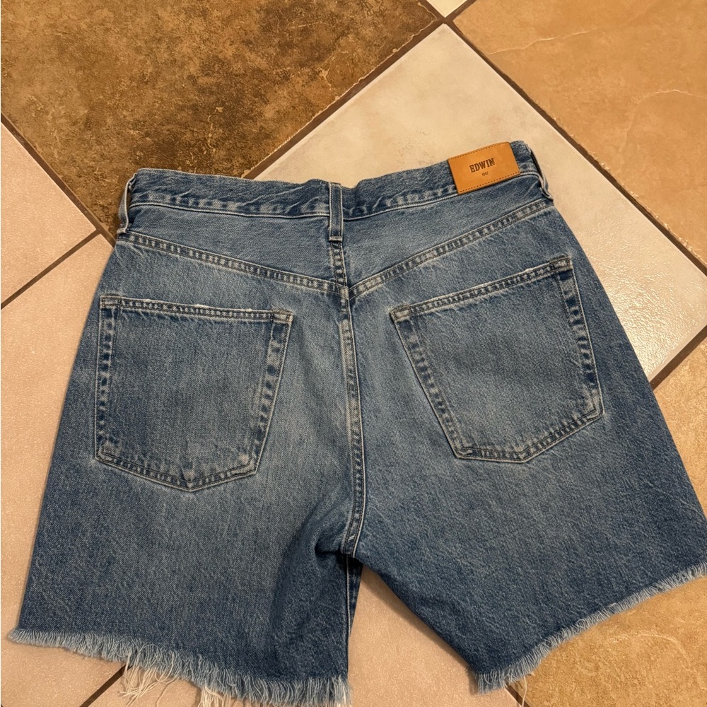 Edwin Light Blue High-Rise Denim Cutoff Shorts